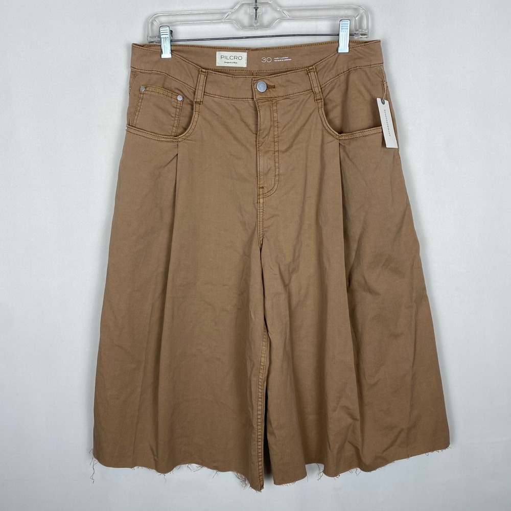 Pilcro Anthropologie Linen Blend Pleated Wide Leg Culotte Pants Tan 30 NEW - Picture 4 of 9